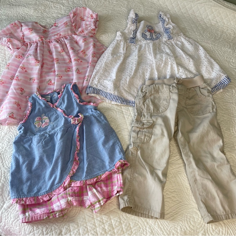 Girls 18/24 Month Vintage 4 Piece Lot Bundle Dresses and Pants
